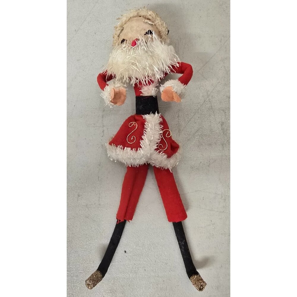 9" Vintage Santa Claus Doll Red Suit & Glitter Shoes  Skinny Pipe Cleaner Japan